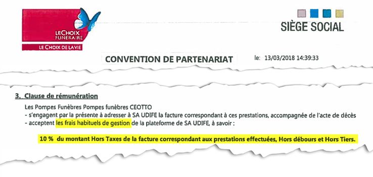 La clause de rémunération comprend une commission de 10 %, appelés par Le choix funéraires "frais habituels de gestion"