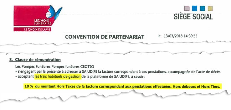 La clause de rmunration comprend une commission de 10 %, appels par Le choix funraires "frais habituels de gestion"